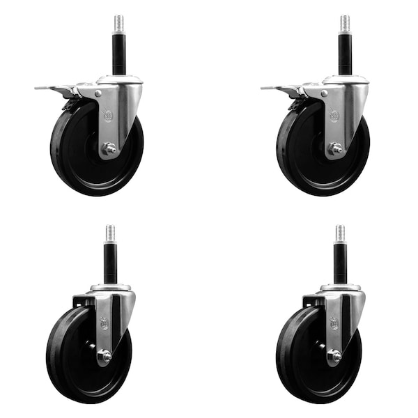 5'' Phenolic Swivel 3/4'' Expand Stem Caster Set 2 Total Lock Brakes, 4PK